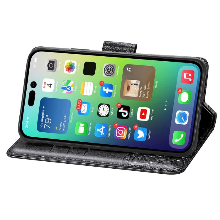 For iPhone 15 Pro Max Butterfly Love Flower Embossed Leather Phone Case(Black) - HoMEdemic™ 