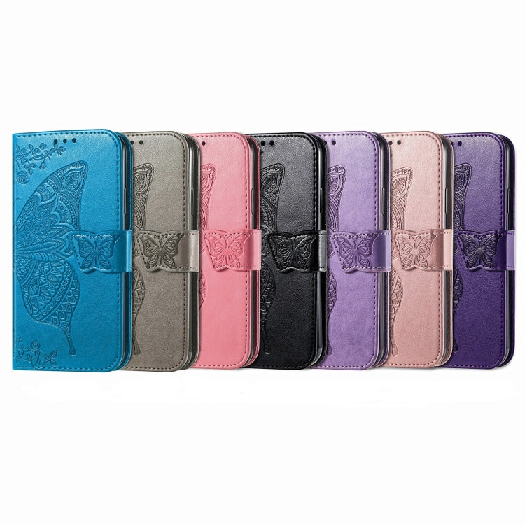 For iPhone 15 Pro Max Butterfly Love Flower Embossed Leather Phone Case(Blue) - HoMEdemic™ 