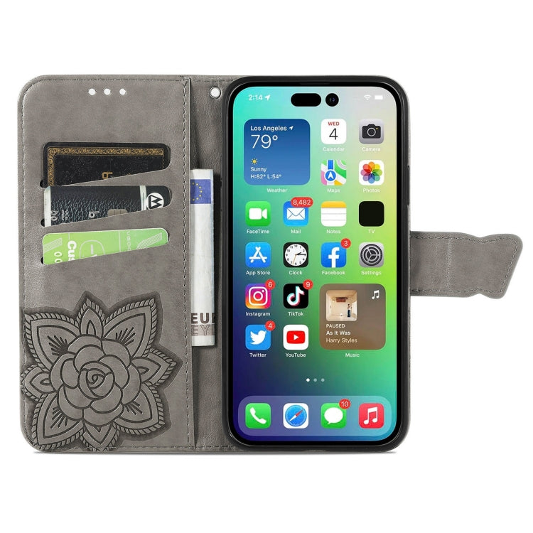 For iPhone 15 Pro Max Butterfly Love Flower Embossed Leather Phone Case(Gray) - HoMEdemic™ 
