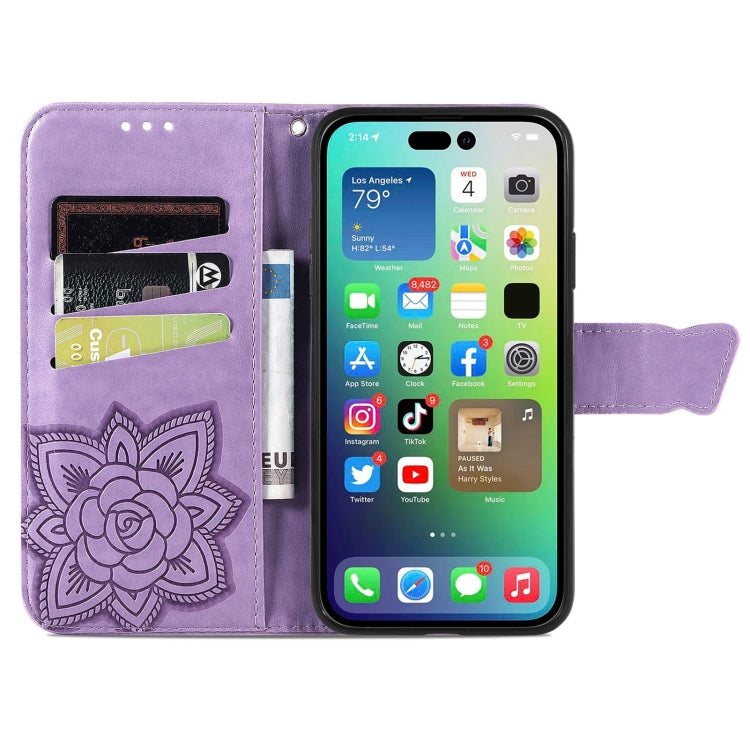 For iPhone 15 Pro Max Butterfly Love Flower Embossed Leather Phone Case(Light Purple) - HoMEdemic™ 