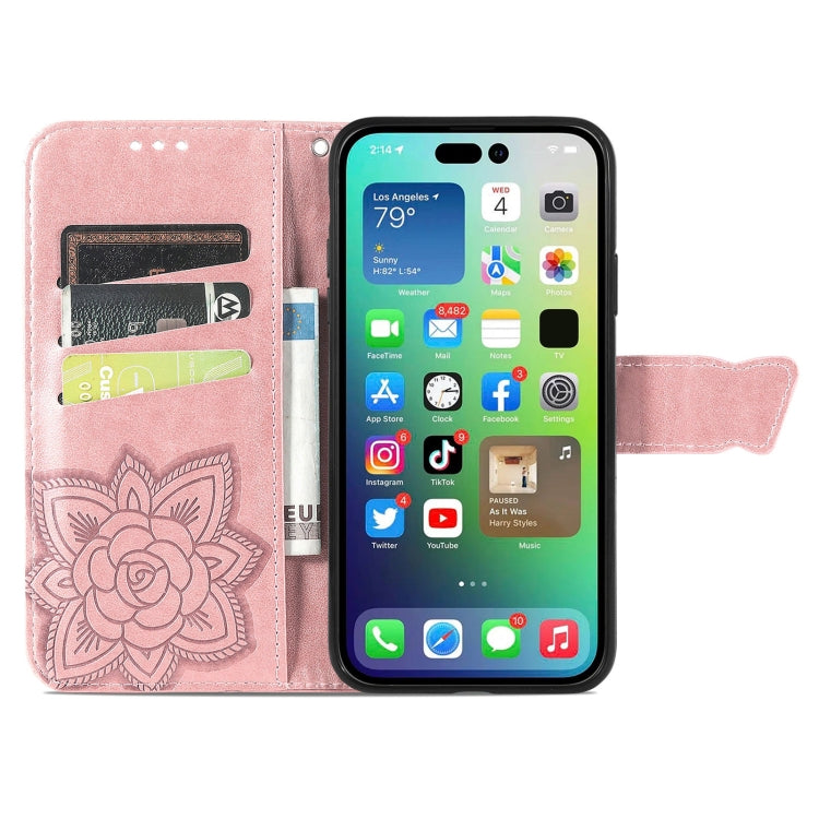 For iPhone 15 Pro Max Butterfly Love Flower Embossed Leather Phone Case(Rose Gold) - HoMEdemic™ 