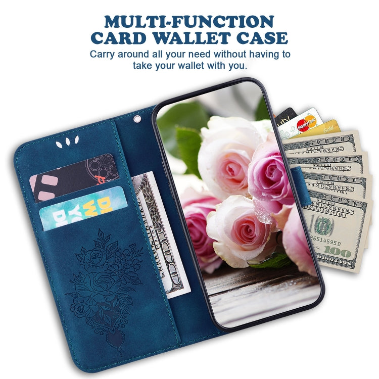 For iPhone 15 Pro Max Butterfly Rose Embossed Leather Phone Case(Blue) - HoMEdemic™ 