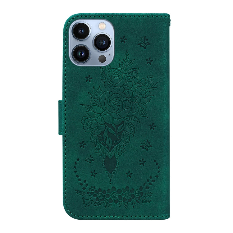 For iPhone 15 Pro Max Butterfly Rose Embossed Leather Phone Case(Green) - HoMEdemic™ 