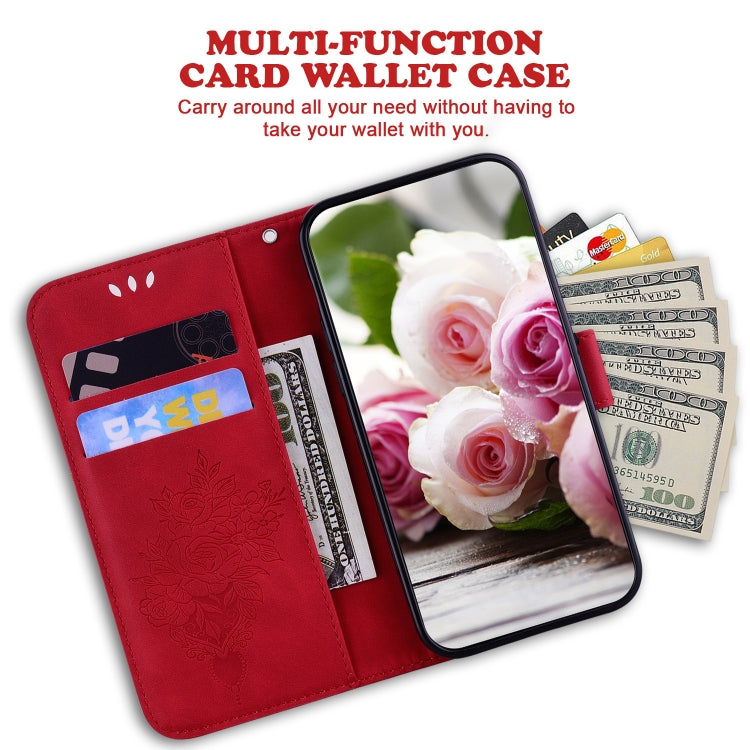 For iPhone 15 Pro Max Butterfly Rose Embossed Leather Phone Case(Red) - HoMEdemic™ 