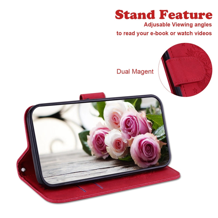 For iPhone 15 Pro Max Butterfly Rose Embossed Leather Phone Case(Red) - HoMEdemic™ 