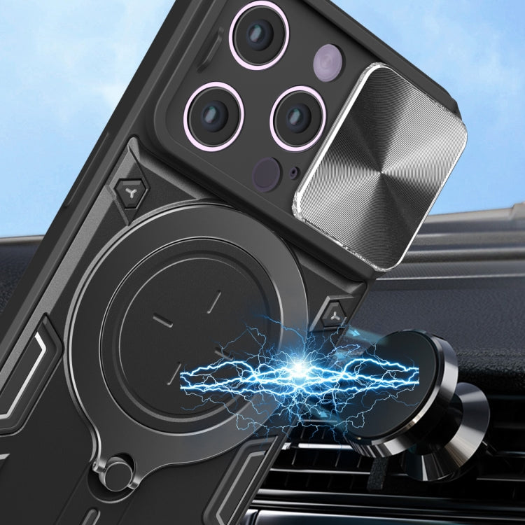 For iPhone 15 Pro Max CD Texture Sliding Camshield Magnetic Holder Phone Case(Silver) - HoMEdemic™ 