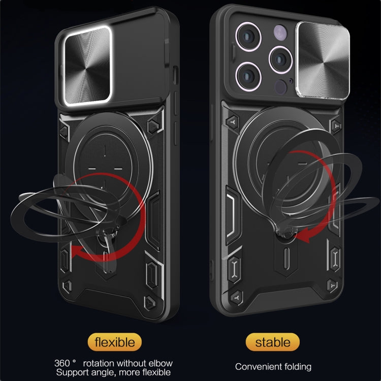 For iPhone 15 Pro Max CD Texture Sliding Camshield Magnetic Holder Phone Case(Silver) - HoMEdemic™ 