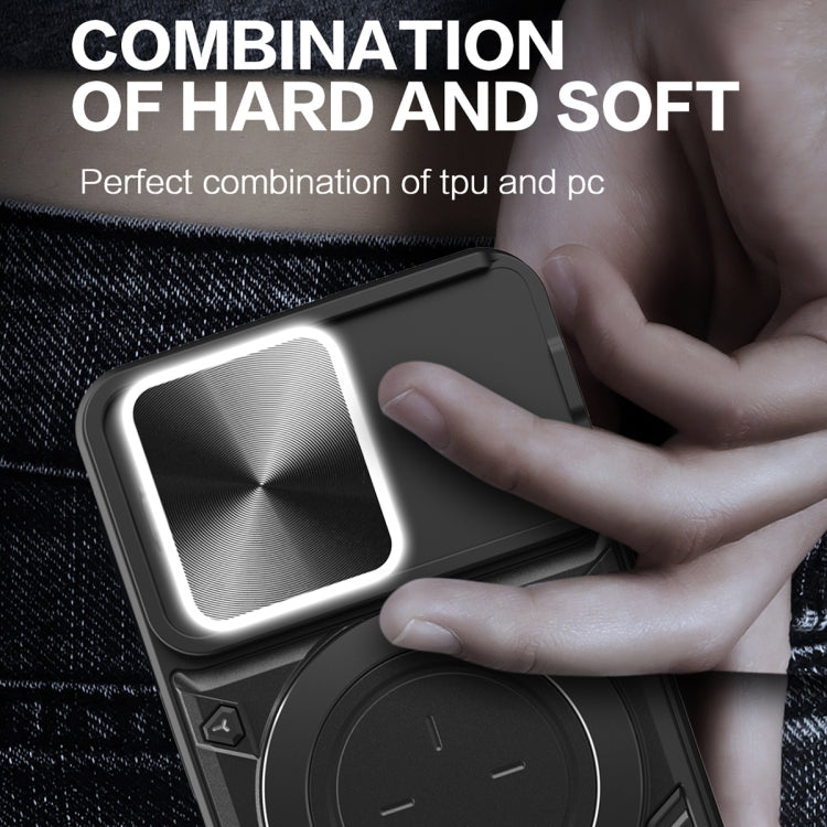 For iPhone 15 Pro Max CD Texture Sliding Camshield Magnetic Holder Phone Case(Silver) - HoMEdemic™ 