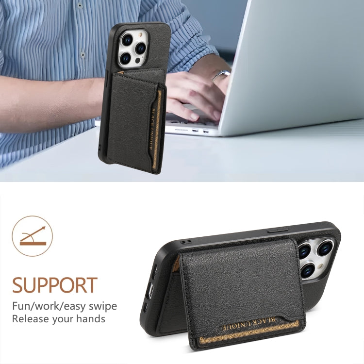 For iPhone 15 Pro Max Calf Texture Card Bag Design Full Coverage Phone Case(Black) - HoMEdemic™ 