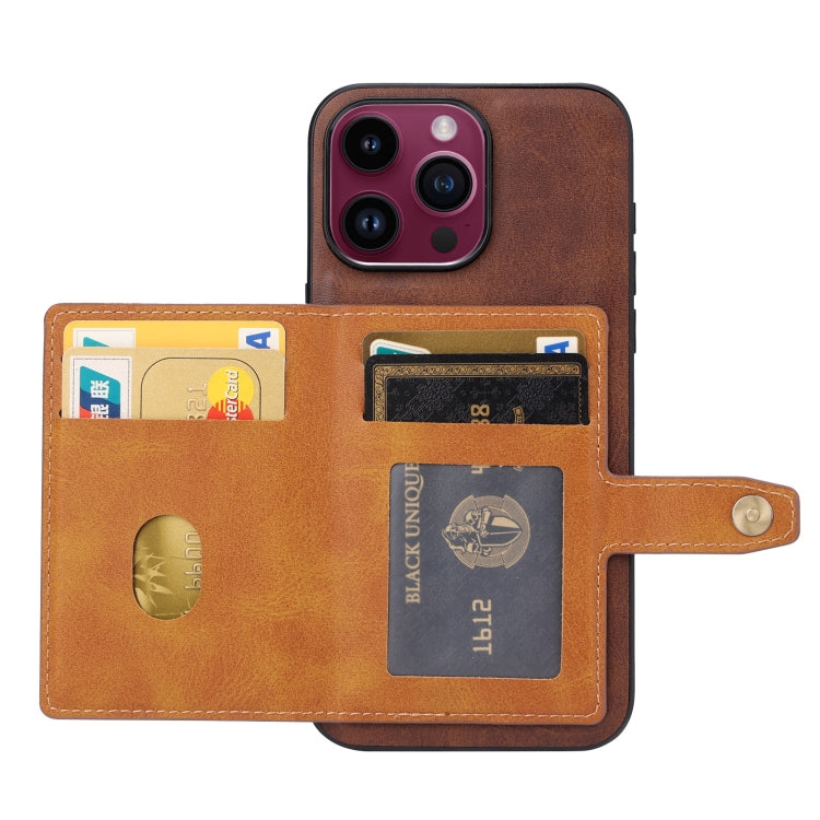 For iPhone 15 Pro Max Calfskin Card Slot TPU Hybrid PU Phone Case(Brown) - HoMEdemic™ 