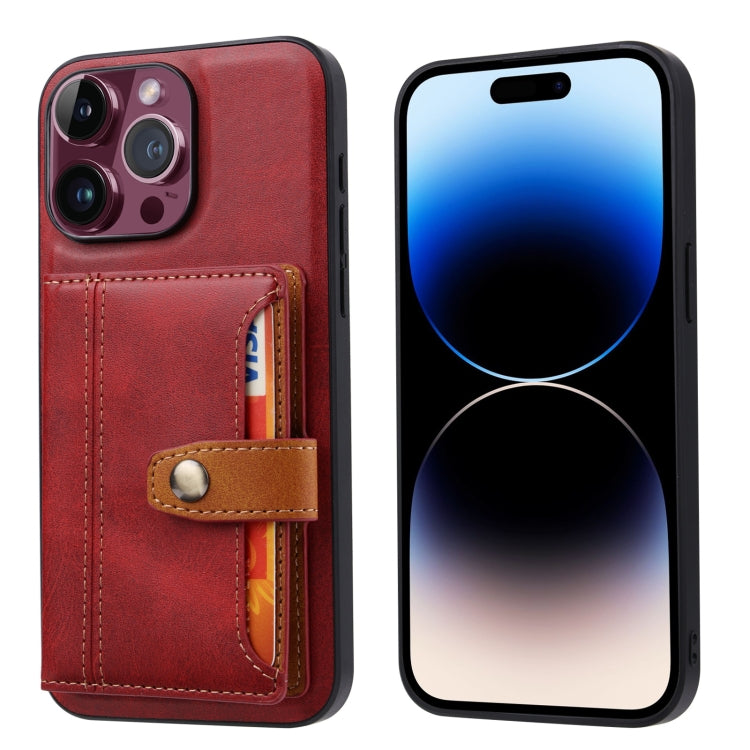 For iPhone 15 Pro Max Calfskin Card Slot TPU Hybrid PU Phone Case(Red) - HoMEdemic™ 