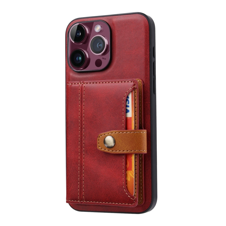 For iPhone 15 Pro Max Calfskin Card Slot TPU Hybrid PU Phone Case(Red) - HoMEdemic™ 