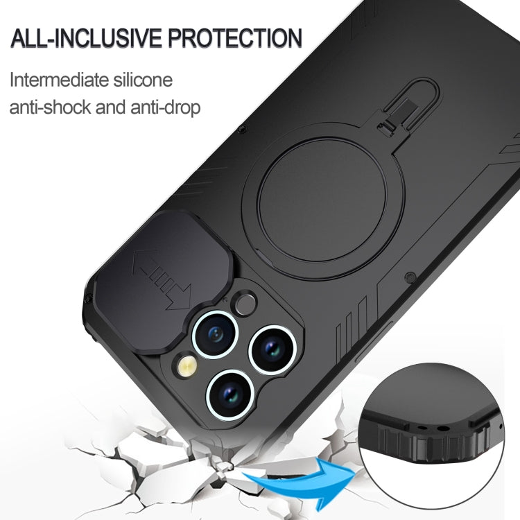 For iPhone 15 Pro Max Camera Shield MagSafe Holder Life Waterproof Phone Case(Black) - HoMEdemic™ 