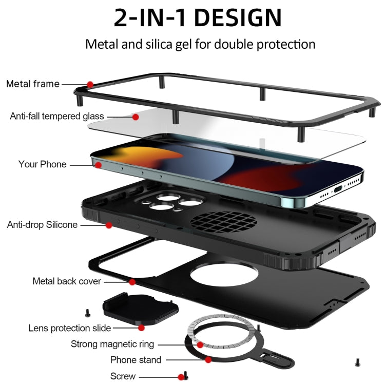 For iPhone 15 Pro Max Camera Shield MagSafe Holder Life Waterproof Phone Case(Black) - HoMEdemic™ 
