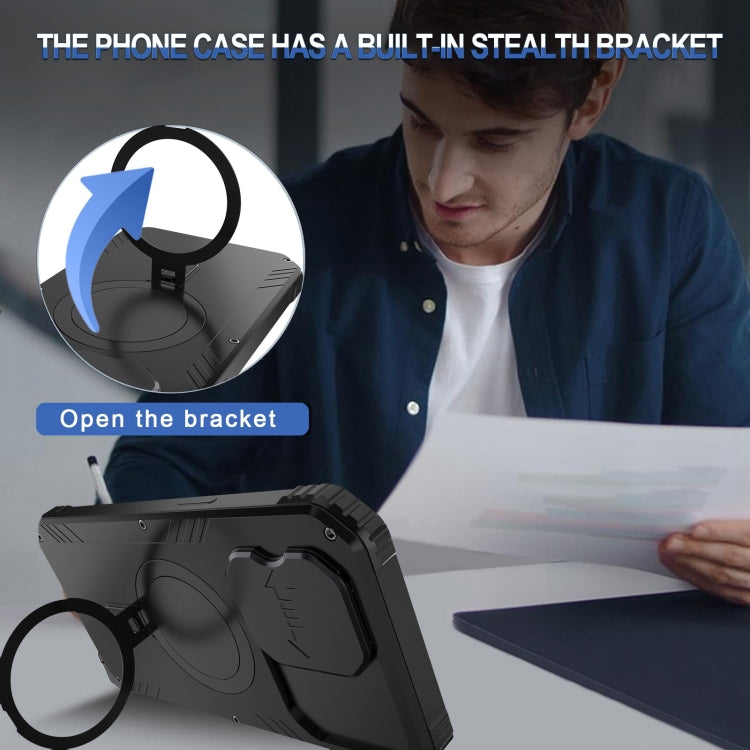 For iPhone 15 Pro Max Camera Shield MagSafe Holder Life Waterproof Phone Case(Black) - HoMEdemic™ 