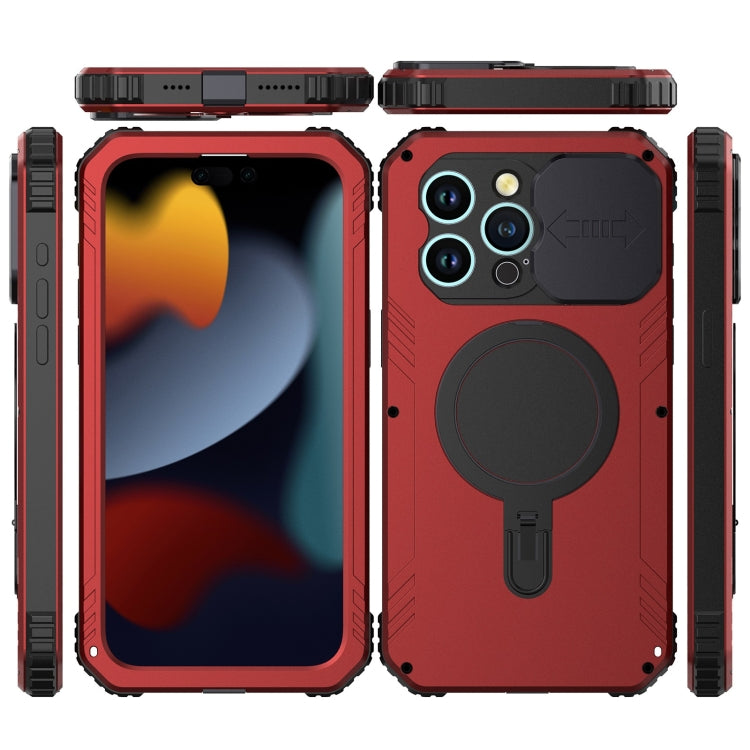 For iPhone 15 Pro Max Camera Shield MagSafe Holder Life Waterproof Phone Case(Red) - HoMEdemic™ 