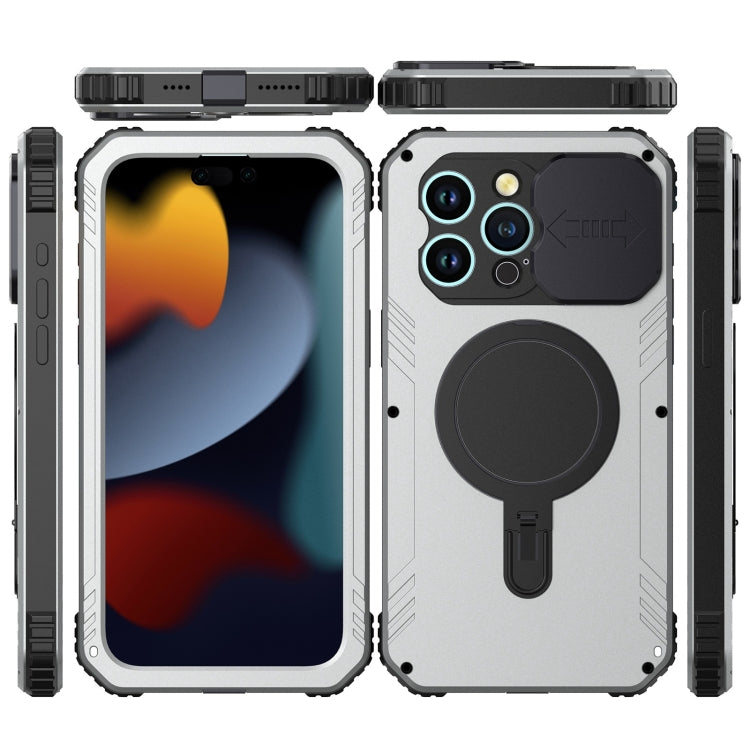 For iPhone 15 Pro Max Camera Shield MagSafe Holder Life Waterproof Phone Case(Silver) - HoMEdemic™ 