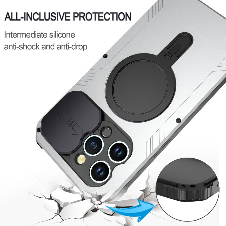 For iPhone 15 Pro Max Camera Shield MagSafe Holder Life Waterproof Phone Case(Silver) - HoMEdemic™ 