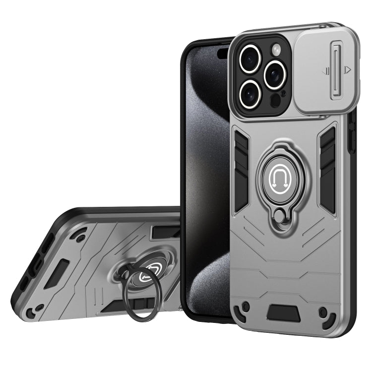 For iPhone 15 Pro Max Camshield Ring Holder Phone Case(Grey) - HoMEdemic™ 
