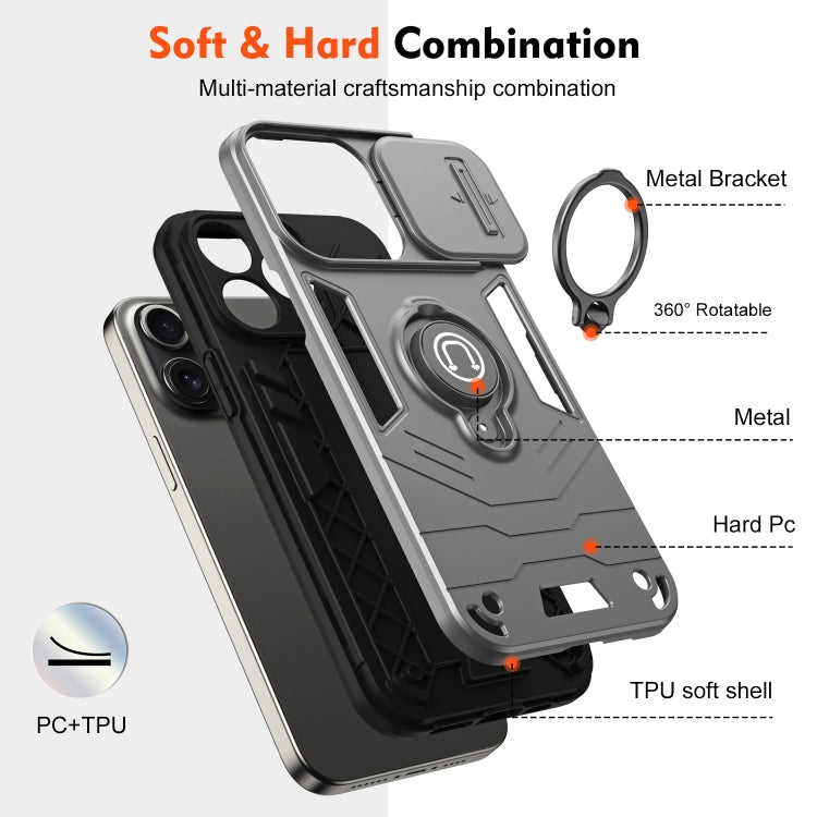 For iPhone 15 Pro Max Camshield Ring Holder Phone Case(Grey) - HoMEdemic™ 