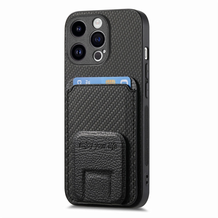 For iPhone 15 Pro Max Carbon Fiber Card Bag Fold Stand Phone Case(Black) - HoMEdemic™ 