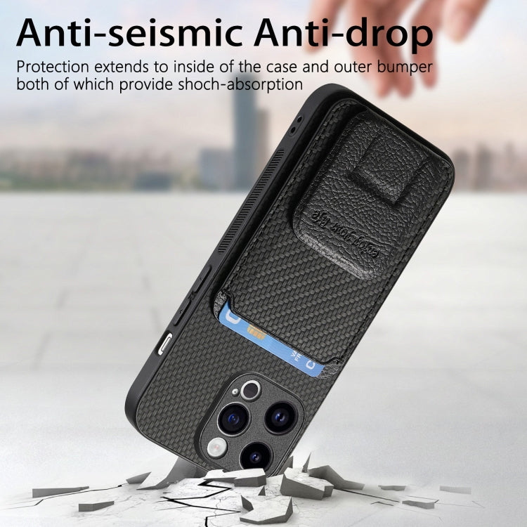For iPhone 15 Pro Max Carbon Fiber Card Bag Fold Stand Phone Case(Black) - HoMEdemic™ 