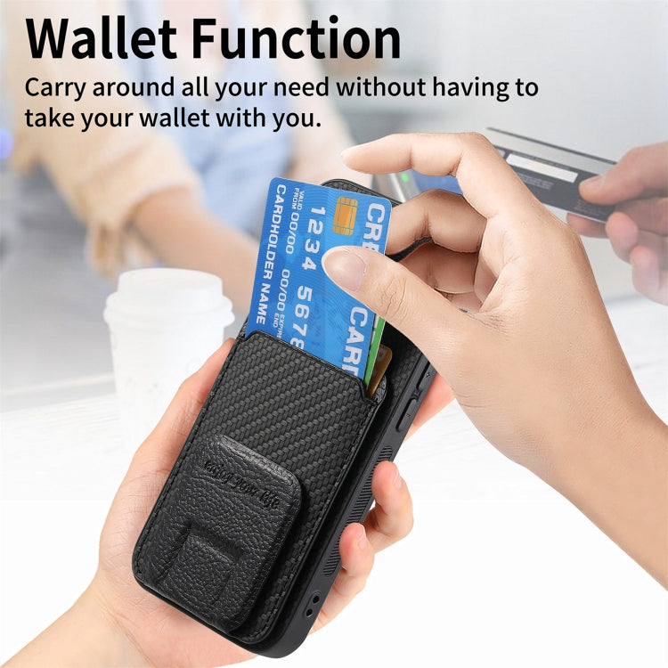 For iPhone 15 Pro Max Carbon Fiber Card Bag Fold Stand Phone Case(Black) - HoMEdemic™ 