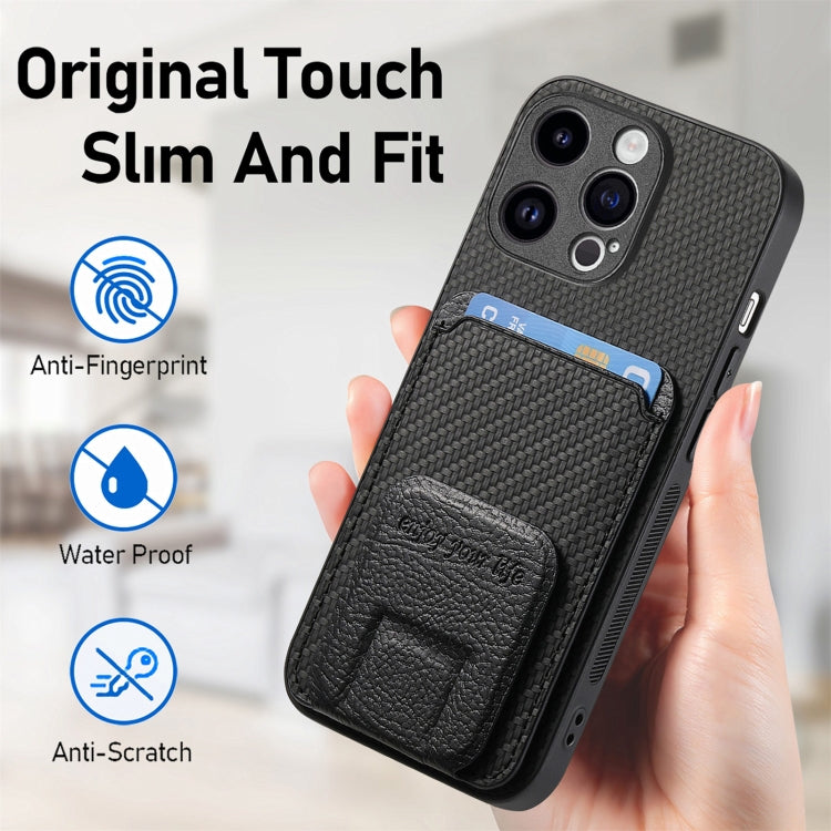For iPhone 15 Pro Max Carbon Fiber Card Bag Fold Stand Phone Case(Black) - HoMEdemic™ 