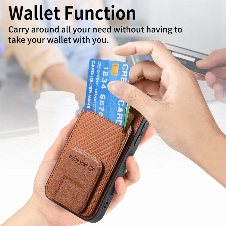 For iPhone 15 Pro Max Carbon Fiber Card Bag Fold Stand Phone Case(Brown) - HoMEdemic™ 
