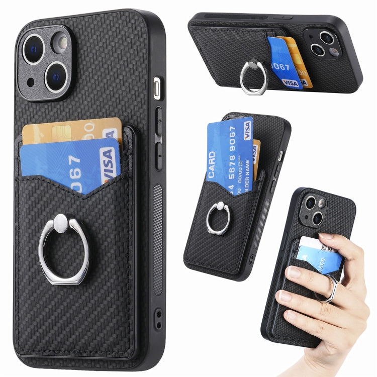 For iPhone 15 Pro Max Carbon Fiber Card Wallet Ring Holder Phone Case(Black) - HoMEdemic™ 