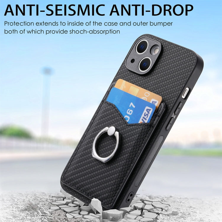 For iPhone 15 Pro Max Carbon Fiber Card Wallet Ring Holder Phone Case(Black) - HoMEdemic™ 