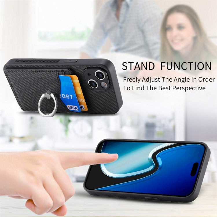 For iPhone 15 Pro Max Carbon Fiber Card Wallet Ring Holder Phone Case(Black) - HoMEdemic™ 