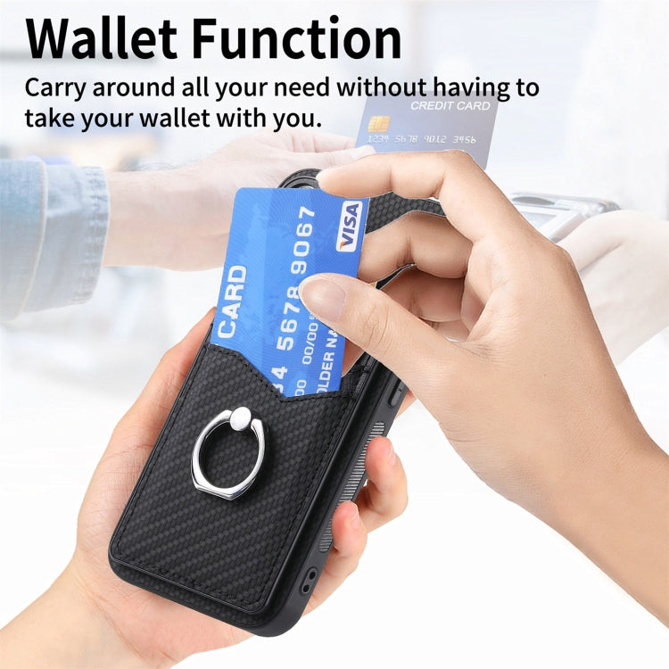For iPhone 15 Pro Max Carbon Fiber Card Wallet Ring Holder Phone Case(Black) - HoMEdemic™ 