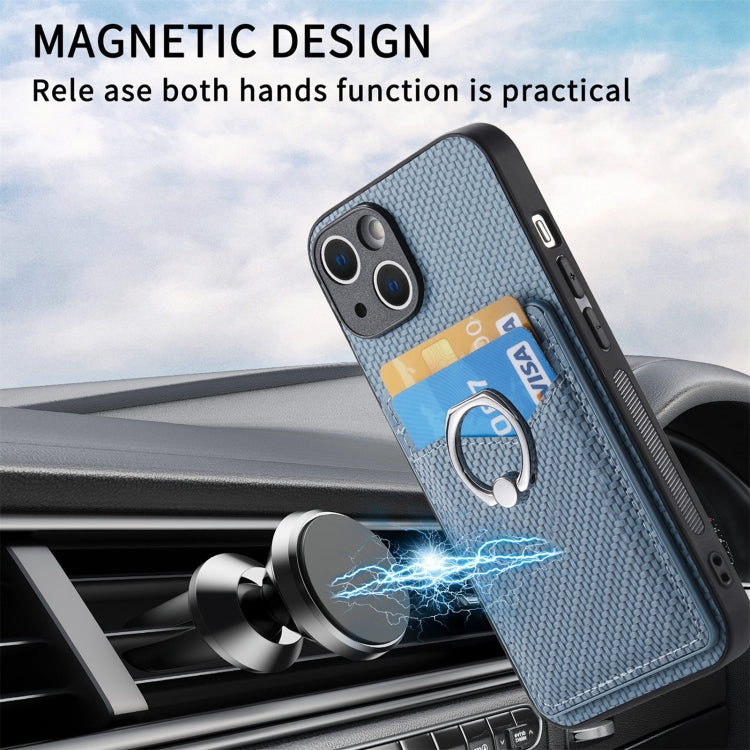 For iPhone 15 Pro Max Carbon Fiber Card Wallet Ring Holder Phone Case(Blue) - HoMEdemic™ 
