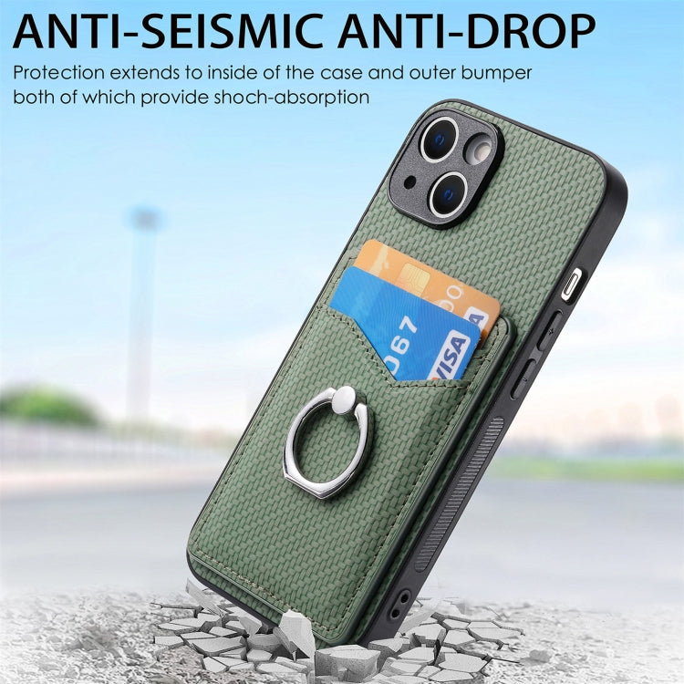 For iPhone 15 Pro Max Carbon Fiber Card Wallet Ring Holder Phone Case(Green) - HoMEdemic™ 