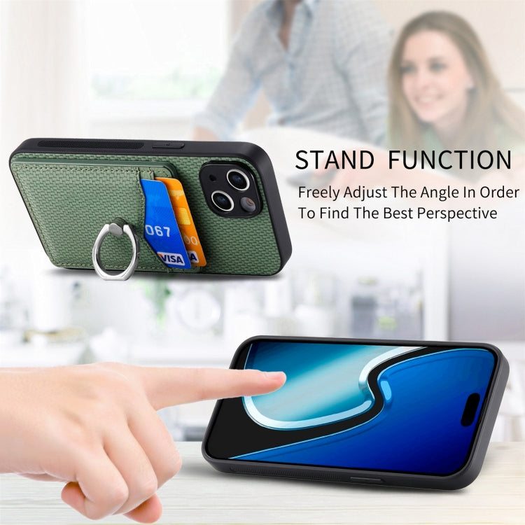For iPhone 15 Pro Max Carbon Fiber Card Wallet Ring Holder Phone Case(Green) - HoMEdemic™ 
