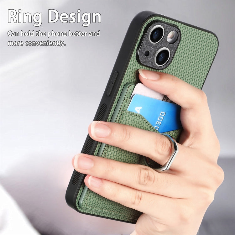 For iPhone 15 Pro Max Carbon Fiber Card Wallet Ring Holder Phone Case(Green) - HoMEdemic™ 
