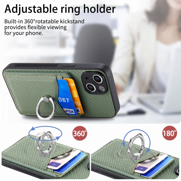 For iPhone 15 Pro Max Carbon Fiber Card Wallet Ring Holder Phone Case(Green) - HoMEdemic™ 