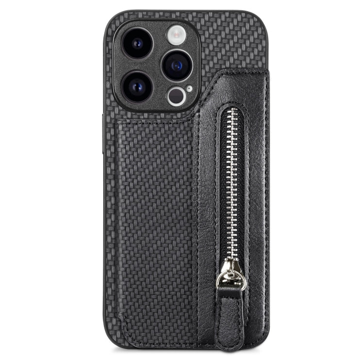 For iPhone 15 Pro Max Carbon Fiber Horizontal Flip Zipper Wallet Phone Case(Black) - HoMEdemic™ 
