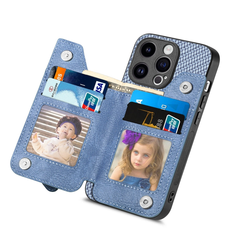 For iPhone 15 Pro Max Carbon Fiber Horizontal Flip Zipper Wallet Phone Case(Blue) - HoMEdemic™ 