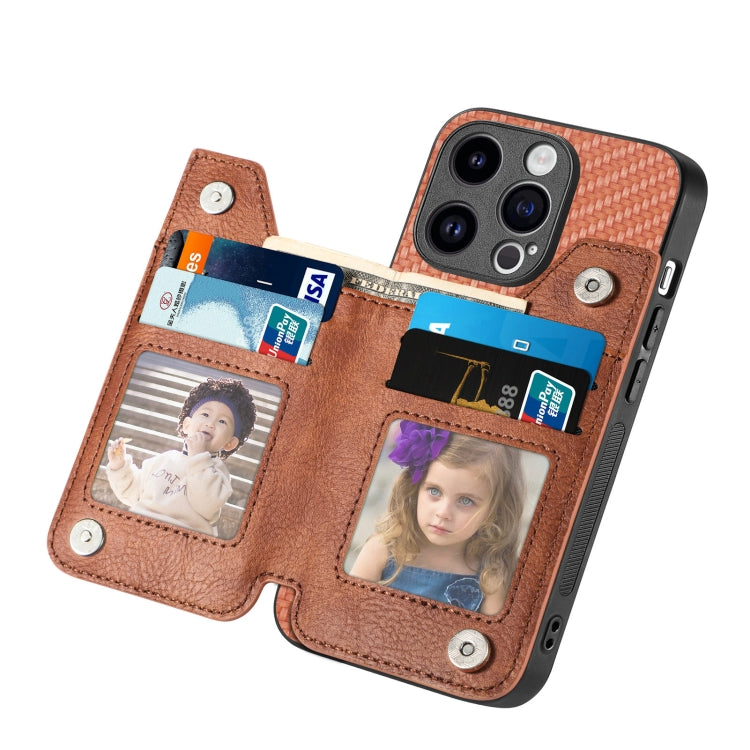 For iPhone 15 Pro Max Carbon Fiber Horizontal Flip Zipper Wallet Phone Case(Brown) - HoMEdemic™ 