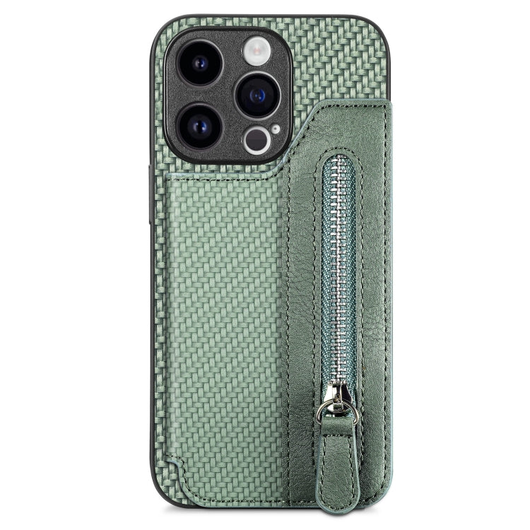 For iPhone 15 Pro Max Carbon Fiber Horizontal Flip Zipper Wallet Phone Case(Green) - HoMEdemic™ 