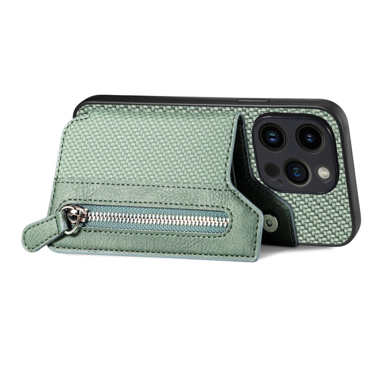 For iPhone 15 Pro Max Carbon Fiber Horizontal Flip Zipper Wallet Phone Case(Green) - HoMEdemic™ 