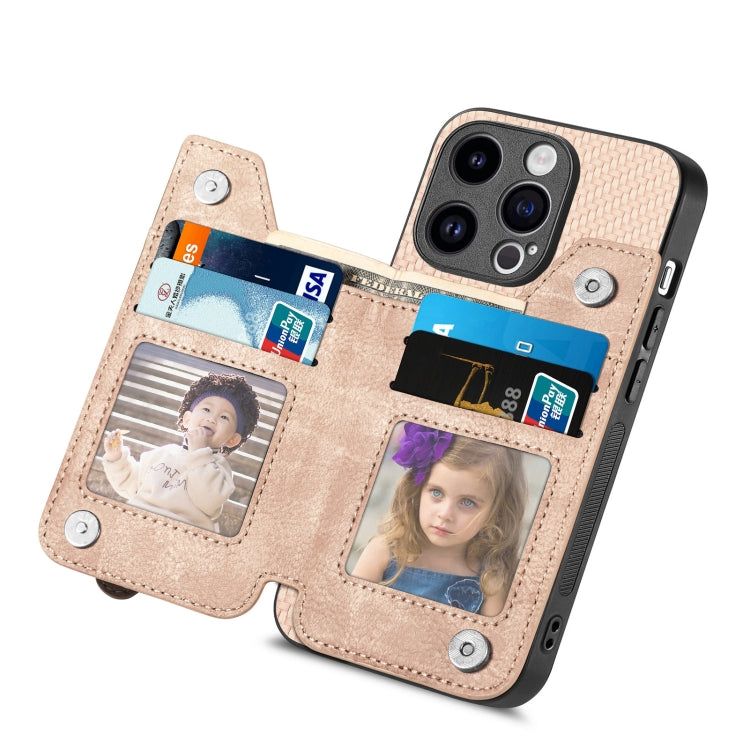 For iPhone 15 Pro Max Carbon Fiber Horizontal Flip Zipper Wallet Phone Case(Khaki) - HoMEdemic™ 
