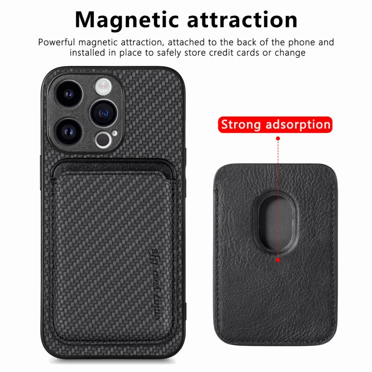 For iPhone 15 Pro Max Carbon Fiber Leather Card Magsafe Phone Case(Black) - HoMEdemic™ 