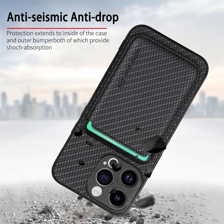 For iPhone 15 Pro Max Carbon Fiber Leather Card Magsafe Phone Case(Black) - HoMEdemic™ 