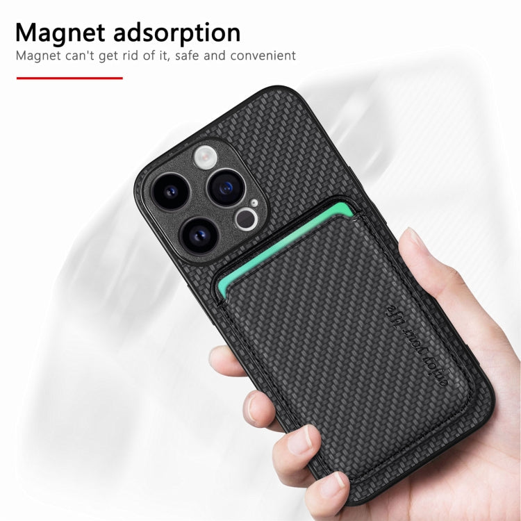 For iPhone 15 Pro Max Carbon Fiber Leather Card Magsafe Phone Case(Black) - HoMEdemic™ 