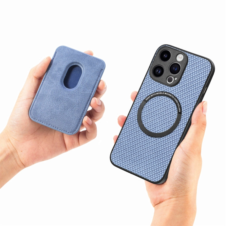 For iPhone 15 Pro Max Carbon Fiber Leather Card Magsafe Phone Case(Blue) - HoMEdemic™ 