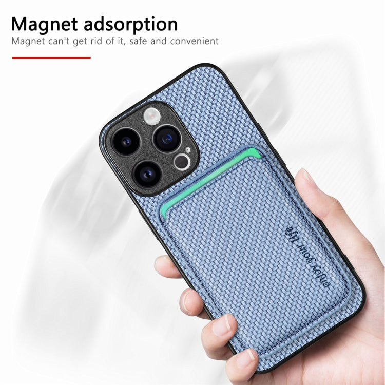 For iPhone 15 Pro Max Carbon Fiber Leather Card Magsafe Phone Case(Blue) - HoMEdemic™ 