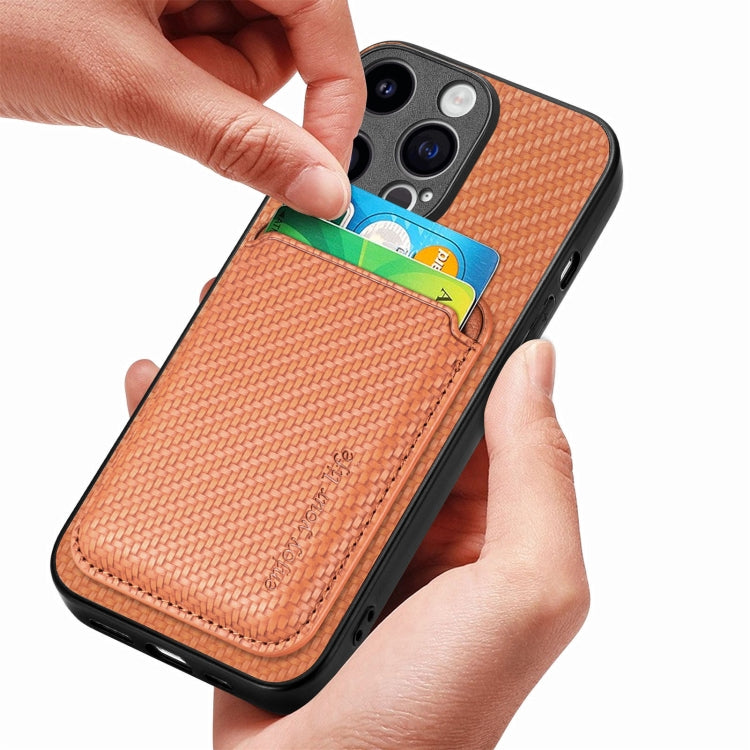 For iPhone 15 Pro Max Carbon Fiber Leather Card Magsafe Phone Case(Brown) - HoMEdemic™ 